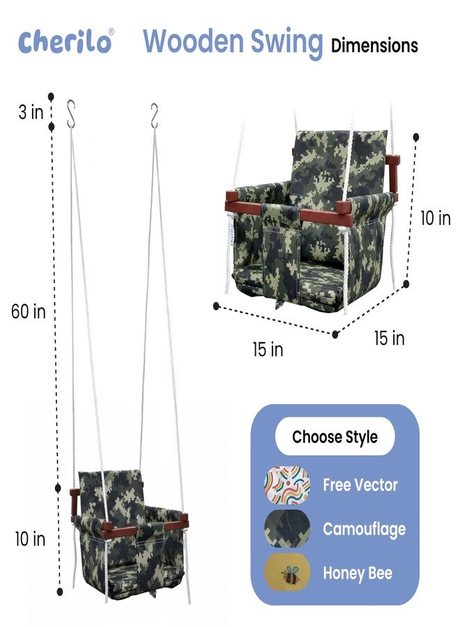 Cherilo أرجوحة شيريلو للأطفال من عمر سنة إلى 5 سنوات | أرجوحة خشبية داخلية وخارجية للأطفال | أرجوحة آمنة ومريحة مع وسائد وحزام أمان | إطار خشبي قوي ومتين - مموه - Image 5